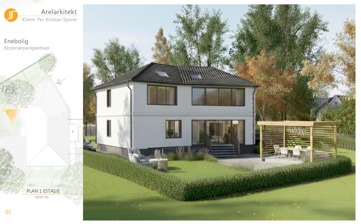 Moderne enebolig i Oslo med store vindusflater og trepanel