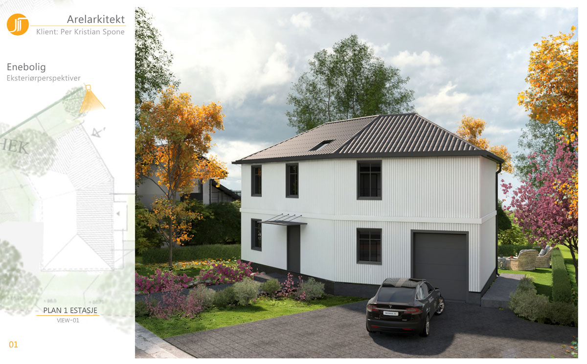 Moderne enebolig i Oslo med store vindusflater og trepanel